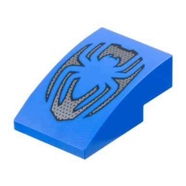 blue slope curved 3 x 2 with silver diamond plate and outlining spider pattern