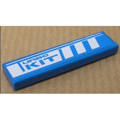 blue tile 1 x 4 with turbo kit and broad white stripes pattern sticker - set 8135