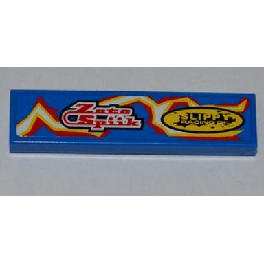 blue tile 1 x 4 with zoto spiik and slippy racing oil over electric spark pattern model left side sticker - set 8303