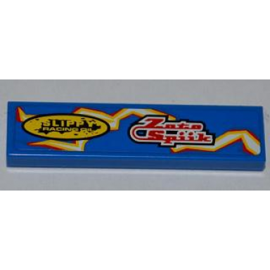 blue tile 1 x 4 with zoto spiik and slippy racing oil over electric spark pattern model right side sticker - set 8303