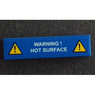 blue tile 1 x 4 with exclamation mark in warning triangle and warning! hot surface pattern sticker - set 42042