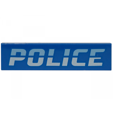 blue tile 1 x 4 with bright light blue and white police pattern