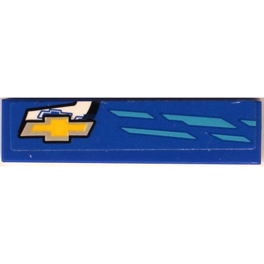 blue tile 1 x 4 with medium azure stripes and yellow and silver chevrolet logo pattern model right side sticker - set 75891