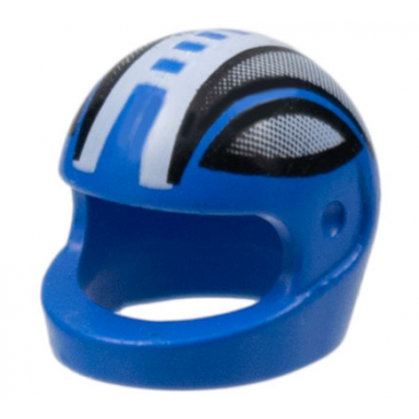 blue minifigure headgear helmet motorcycle standard with black stripes faded panels and white broken stripe down the middle pattern
