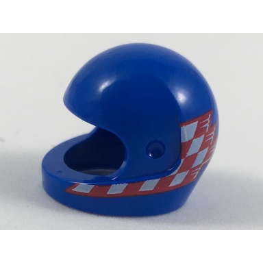 blue minifigure headgear helmet motorcycle standard with red and white checkered flags on sides pattern