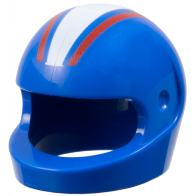 blue minifigure headgear helmet motorcycle standard with white thick stripe and red thin stripes pattern