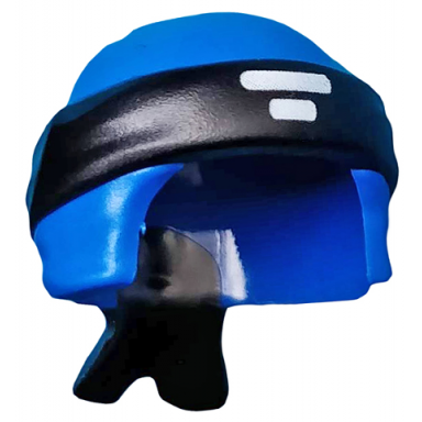 blue minifigure headgear ninjago wrap type 3 with molded black bandana and knot and printed white lines symbol pattern