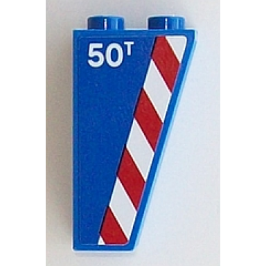 blue slope inverted 75 2 x 1 x 3 with 50t and red and white danger stripes pattern model left side sticker - set 60098