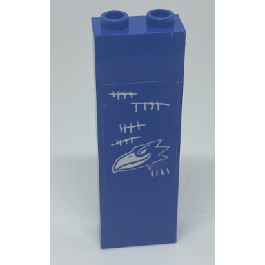 blue brick 1 x 2 x 5 with white raven head and tally marks pattern sticker - set 60210