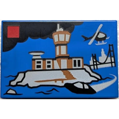 blue tile 2 x 3 with lego city set 60419 police prison island box art pattern