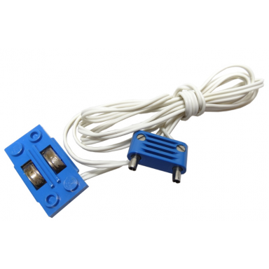 blue electric train track contact base with wire 97cm with blue electric connector 2-way male rounded wide long with hollow pins 2913 bb0093ac01