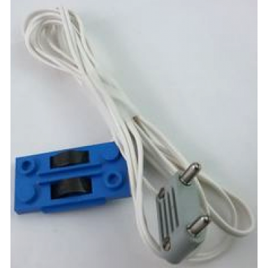 blue electric train track contact base with wire 97cm with light gray electric connector 2-way male rounded wide long with cross-cut pins 2913 bb0093bc01