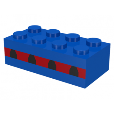 blue brick 2 x 4 with plane windows 4 in thin red stripe pattern