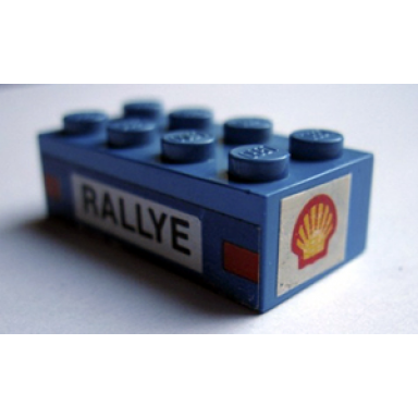 blue brick 2 x 4 with rallye and taillights on side and shell logo on ends pattern stickers - set 619