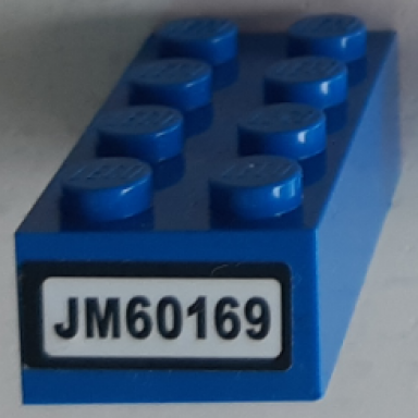 blue brick 2 x 4 with jm60169 pattern on end sticker - set 60169