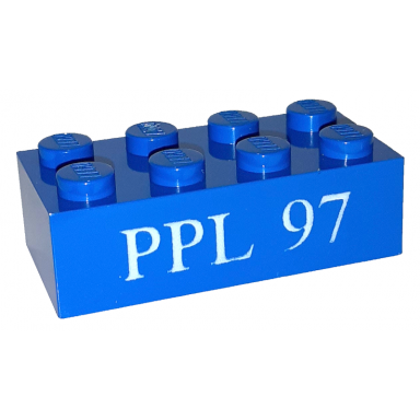 blue brick 2 x 4 with white ppl 97 pattern
