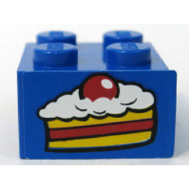 blue brick 2 x 2 with cake slice pattern sticker - set 4165