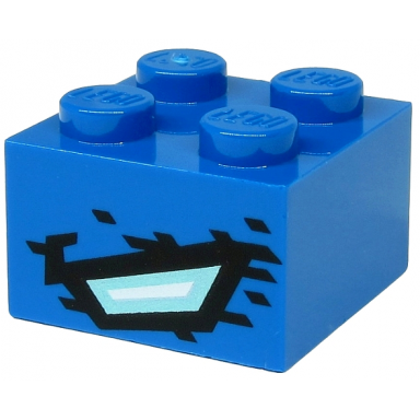 blue brick 2 x 2 with metallic light blue and white quadrilateral and black stripes and spots dragon eye pattern on two sides
