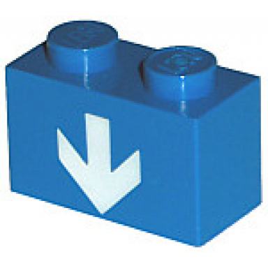 blue brick 1 x 2 with white down arrow pattern