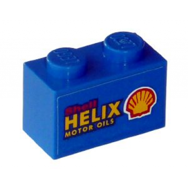 blue brick 1 x 2 with red shell yellow helix motor oils and shell logo pattern on both sides stickers - sets 1253-1 1254-1