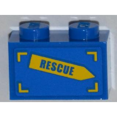 blue brick 1 x 2 with rescue on yellow arrow pattern model left side sticker - set 4439