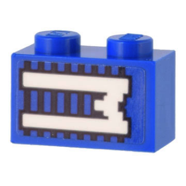 blue brick 1 x 2 with white m on blue and black lines pattern sticker - set 10299