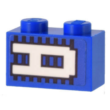 blue brick 1 x 2 with white a on blue and black lines pattern sticker - set 10299