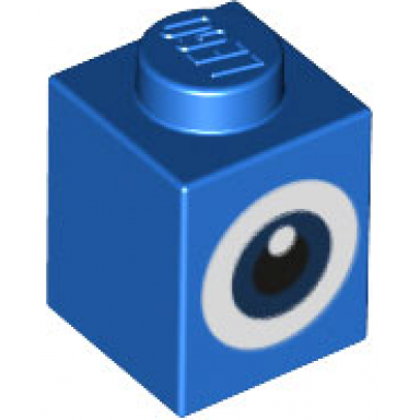 blue brick 1 x 1 with dark blue and white eye with black pupil pattern super mario penguin