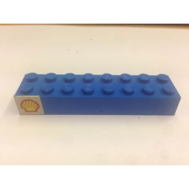 blue brick 2 x 8 with shell logo pattern left sticker - set 392-1