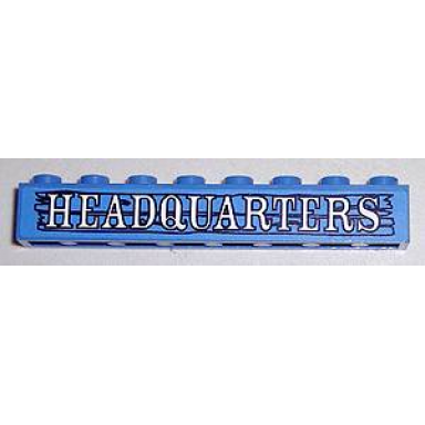 blue brick 1 x 8 with headquarters pattern sticker - sets 6762 6769
