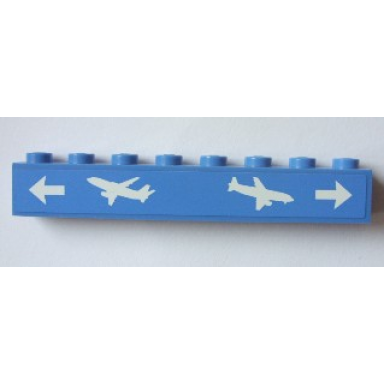 blue brick 1 x 8 with arrows and airplanes pattern sticker - set 3182