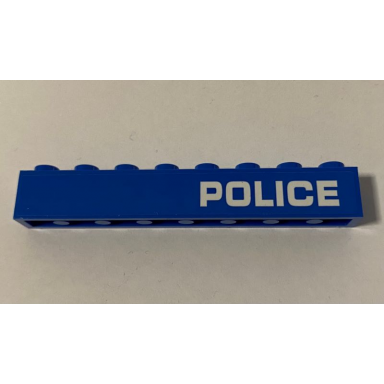 blue brick 1 x 8 with white police pattern model left side sticker - set 60172