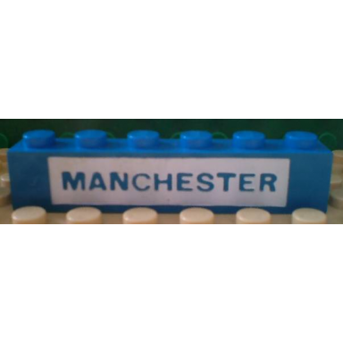 blue brick 1 x 6 with blue in white manchester pattern