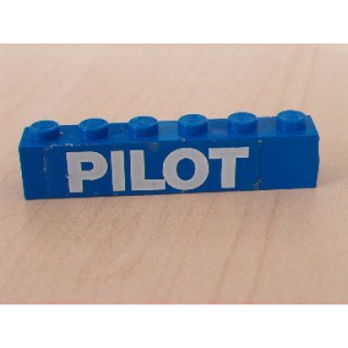 blue brick 1 x 6 with white pilot text bold pattern sticker - set 6542