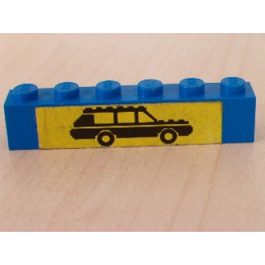blue brick 1 x 6 with black car on yellow background pattern sticker - set 6363