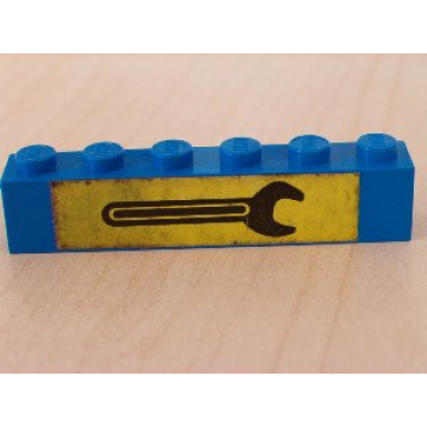 blue brick 1 x 6 with black wrench on yellow background pattern sticker - set 6363