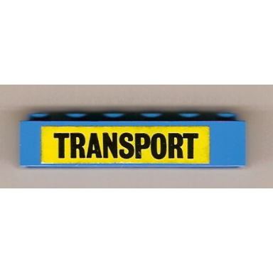 blue brick 1 x 6 with black transport small font on yellow background pattern sticker - set 364