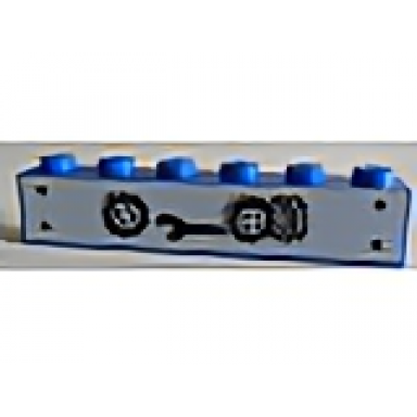 blue brick 1 x 6 with black wrench and 3 wheels with tires pattern sticker stickers - set 1966