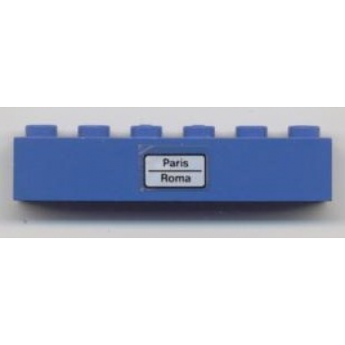 blue brick 1 x 6 with paris - roma pattern sticker - set 7715