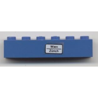 blue brick 1 x 6 with wien - zã¼rich pattern sticker - set 7715