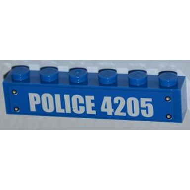 blue brick 1 x 6 with police 4205 pattern sticker - set 4205