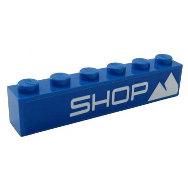 blue brick 1 x 6 with white shop and mountain pattern sticker - set 60203