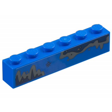 blue brick 1 x 6 with dark blue and dark bluish gray corrosion rust and black scratch mark pattern model left side sticker - set 77073