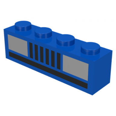 blue brick 1 x 4 with grille lines and white car headlights pattern