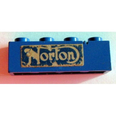 blue brick 1 x 4 with white norton logo pattern sticker - set 393-1