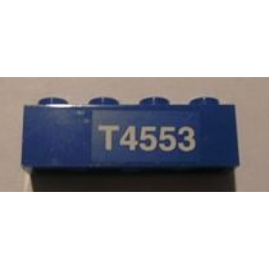 blue brick 1 x 4 with white t4553 right pattern sticker - set 4553