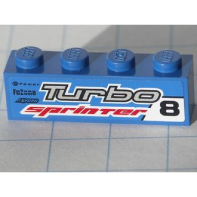 blue brick 1 x 4 with black 8 and gray turbo and red sprinter pattern model left side sticker - set 8120