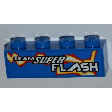 blue brick 1 x 4 with team super flash and electric spark pattern model left side sticker - set 8303