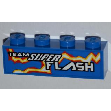 blue brick 1 x 4 with team super flash and electric spark pattern model right side sticker - set 8303