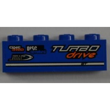 blue brick 1 x 4 with one disc breakers and turbo drive pattern model right side sticker - set 8197